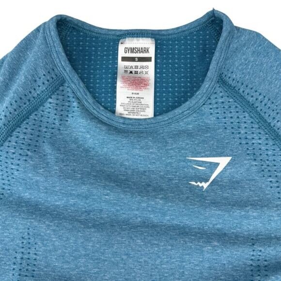 GYMSHARK Vital Seamless 2.0 Long Sleeve Top Sz Small Tahoe Teal Marl - Picture 3 of 6